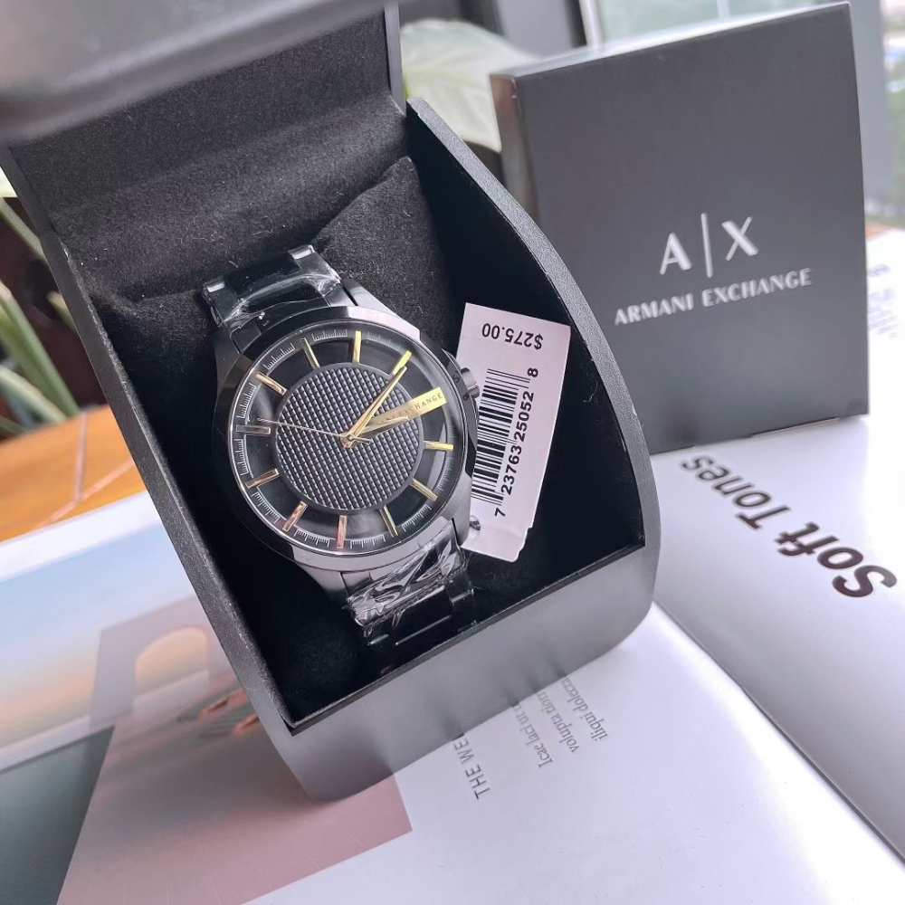 ARMANI EXCHANGE手錶 AX手錶男生 亞曼尼男士腕錶 鏤空透視石英錶 商務休閒防水黑色鋼鏈錶 時尚潮流男錶-細節圖4