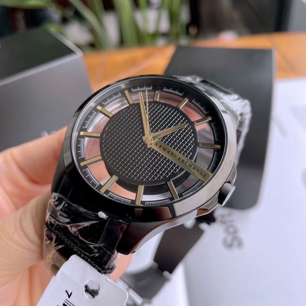 ARMANI EXCHANGE手錶 AX手錶男生 亞曼尼男士腕錶 鏤空透視石英錶 商務休閒防水黑色鋼鏈錶 時尚潮流男錶-細節圖5