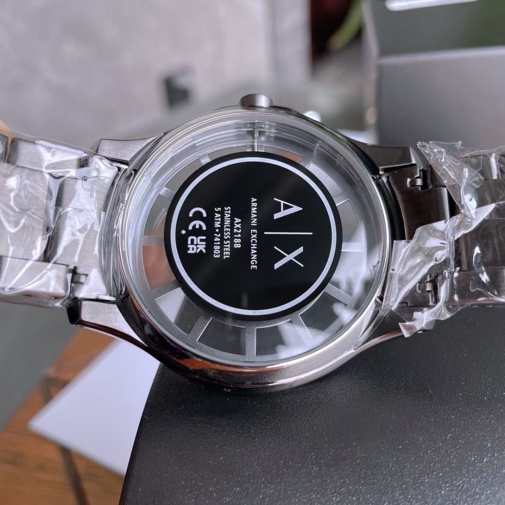 ARMANI EXCHANGE手錶 AX手錶男生 亞曼尼男士腕錶 鏤空透視石英錶 商務休閒防水黑色鋼鏈錶 時尚潮流男錶-細節圖9