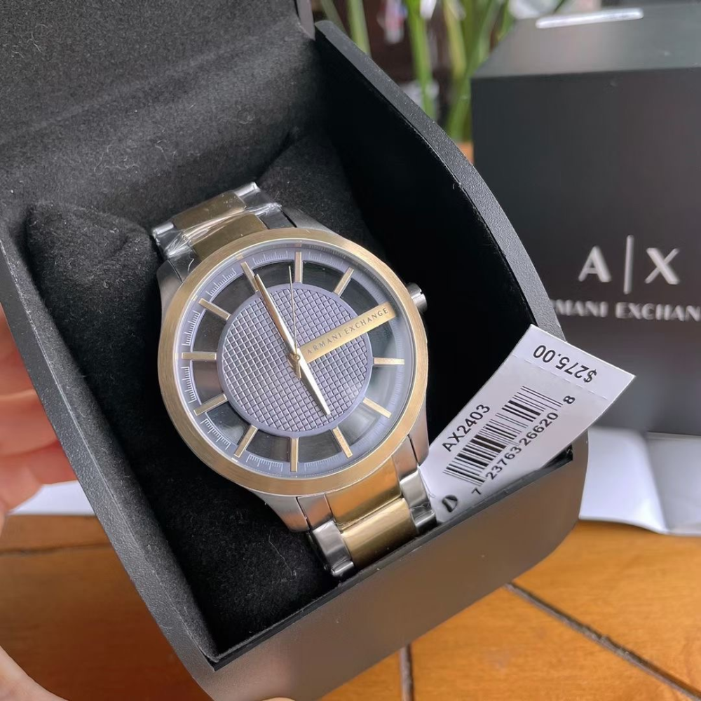 ARMANI EXCHANGE手錶 亞曼尼AX手錶男生 鏤空設計商務休閒石英錶 AX2403 間金色鋼鏈錶 時尚潮流男錶-細節圖2