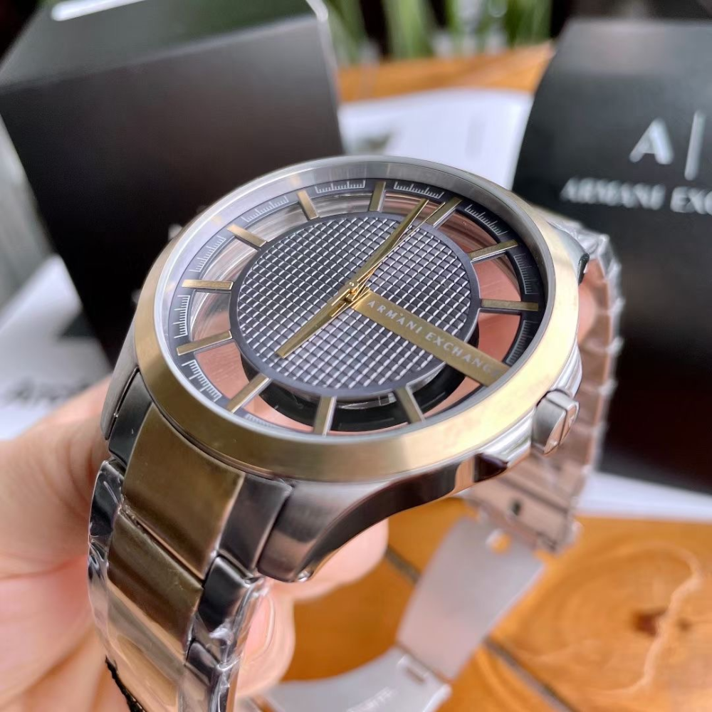 ARMANI EXCHANGE手錶 亞曼尼AX手錶男生 鏤空設計商務休閒石英錶 AX2403 間金色鋼鏈錶 時尚潮流男錶-細節圖5