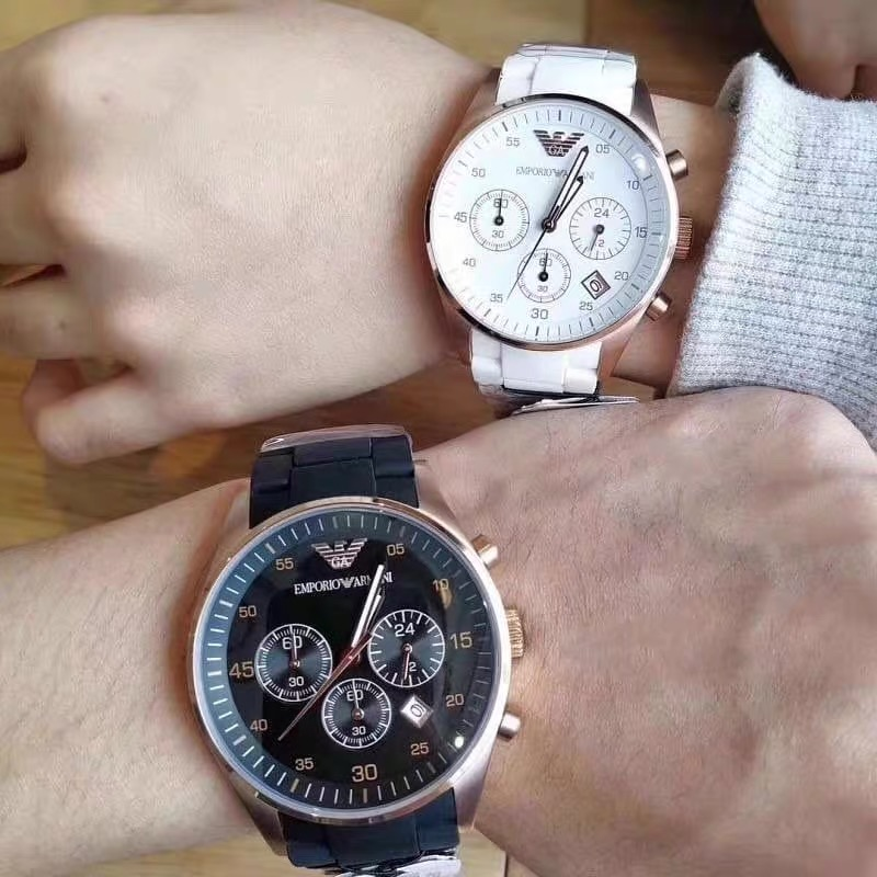 Armani手錶 AR5905 AR5906男女情侶對錶 黑色白色時尚運動石英錶 商務休閒男錶女錶 三眼計時日曆防水腕錶-細節圖3