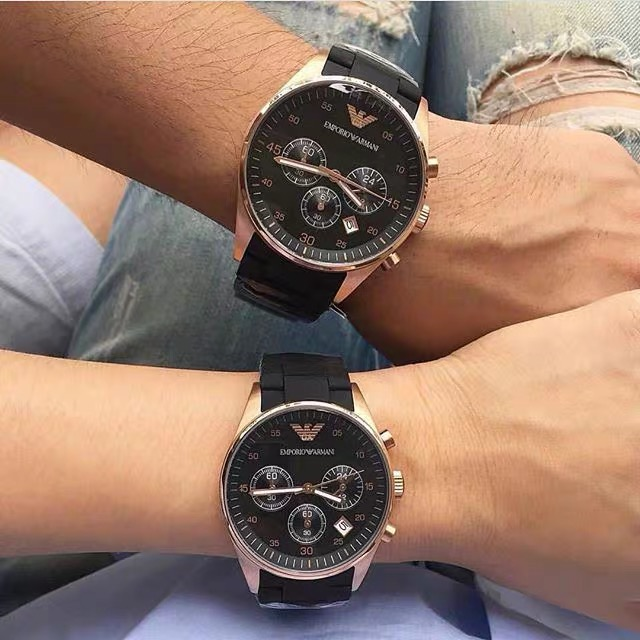 Armani手錶 AR5905 AR5906男女情侶對錶 黑色白色時尚運動石英錶 商務休閒男錶女錶 三眼計時日曆防水腕錶-細節圖4