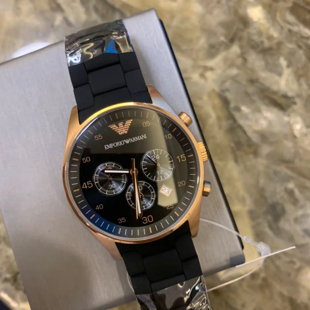 Armani手錶 AR5905 AR5906男女情侶對錶 黑色白色時尚運動石英錶 商務休閒男錶女錶 三眼計時日曆防水腕錶-細節圖8