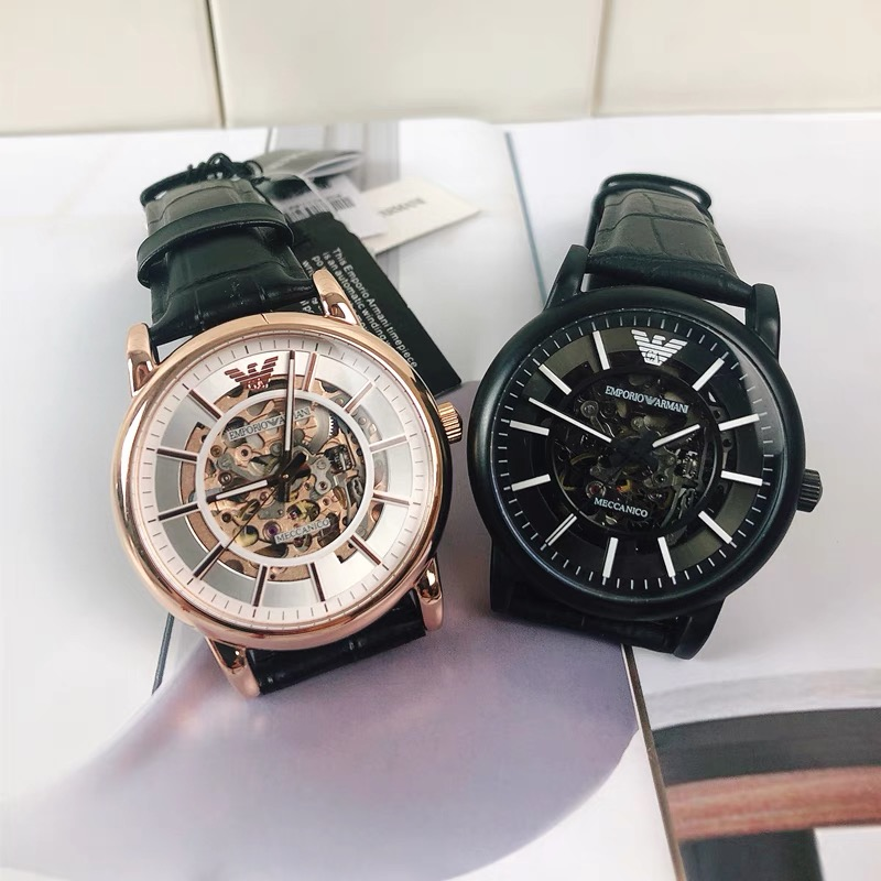 Armani手錶 亞曼尼機械錶 男士鏤空透底全自動機械男錶 商務休閒皮帶錶 時尚潮流百搭男生腕錶AR60007-細節圖2