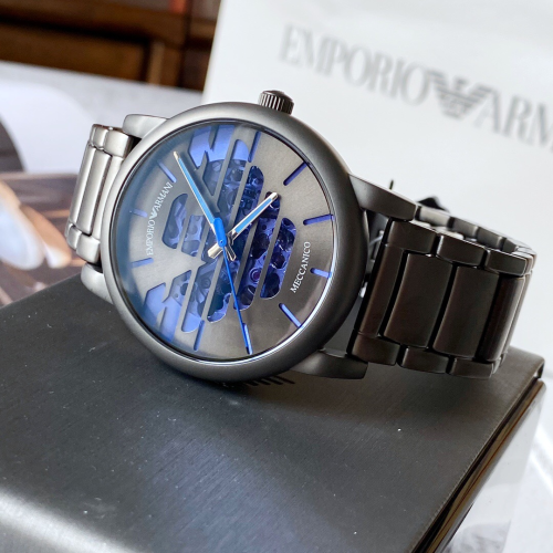 Armani手錶男生 新品AR60029阿瑪尼機械錶 宋威龍明星同款手錶 時尚潮流鏤空機械錶 商務休閒鋼鏈錶 男款腕錶