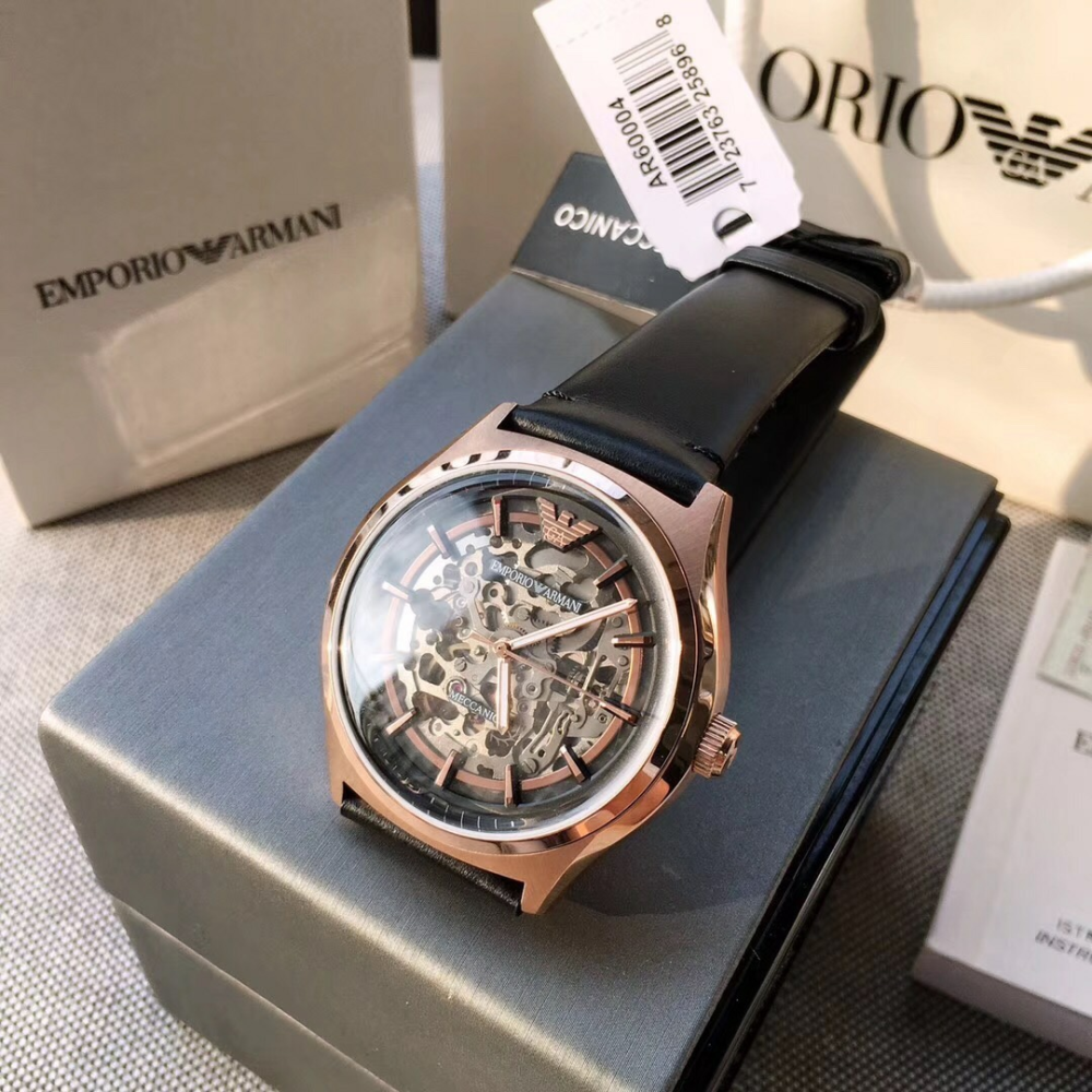 ARMANI手錶男生 新品阿瑪尼機械錶 AR60004全自動機械錶 時尚潮流鏤空透底男錶 商務休閒皮帶錶 通勤百搭腕錶-細節圖6