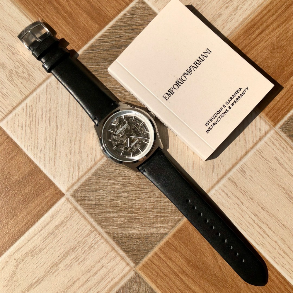 ARMANI手錶男生 新品阿瑪尼機械錶 AR60004全自動機械錶 時尚潮流鏤空透底男錶 商務休閒皮帶錶 通勤百搭腕錶-細節圖7