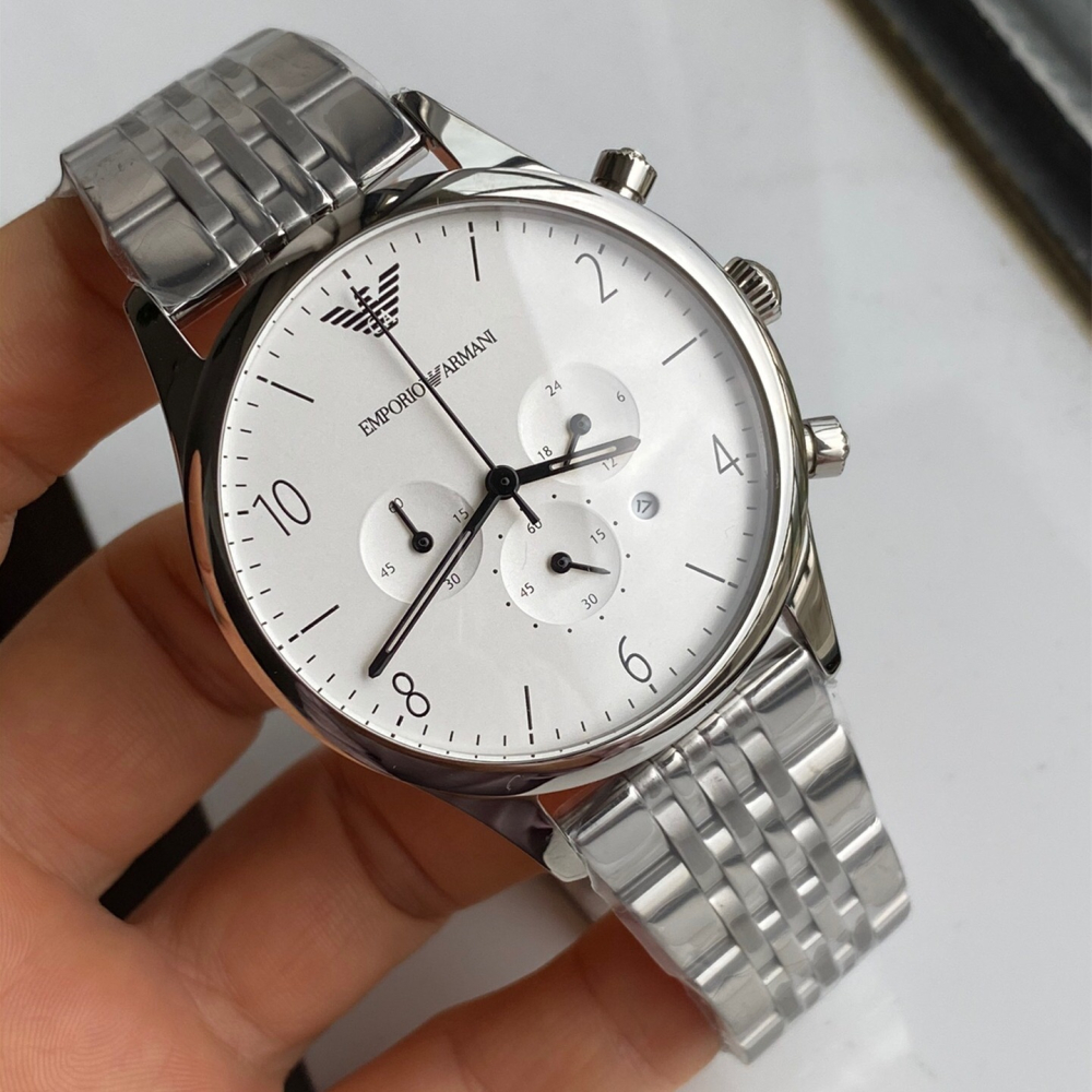 Armani手錶 金色黑面鋼鏈錶 三眼計時日曆多功能男士腕錶 時尚潮流男錶 大直徑防水金錶男 亞曼尼石英男錶AR1893-細節圖5