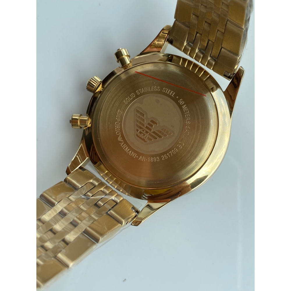 Armani手錶 金色黑面鋼鏈錶 三眼計時日曆多功能男士腕錶 時尚潮流男錶 大直徑防水金錶男 亞曼尼石英男錶AR1893-細節圖9