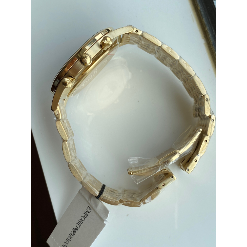 Armani手錶 金色黑面鋼鏈錶 三眼計時日曆多功能男士腕錶 時尚潮流男錶 大直徑防水金錶男 亞曼尼石英男錶AR1893-細節圖10