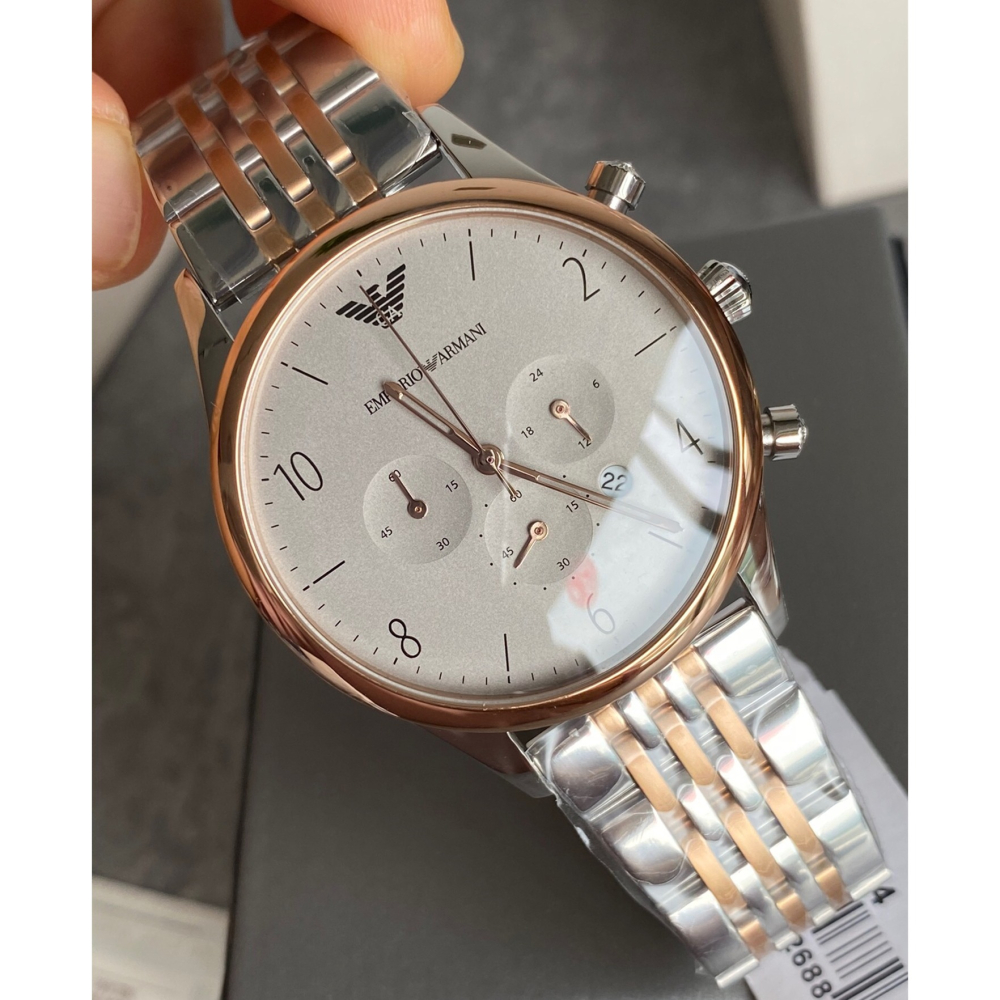 ARMANI手錶男 亞曼尼手錶 男生時尚腕錶 三眼計時潮流石英錶 商務通勤男士手錶 灰色鋼鏈錶AR1864-細節圖3