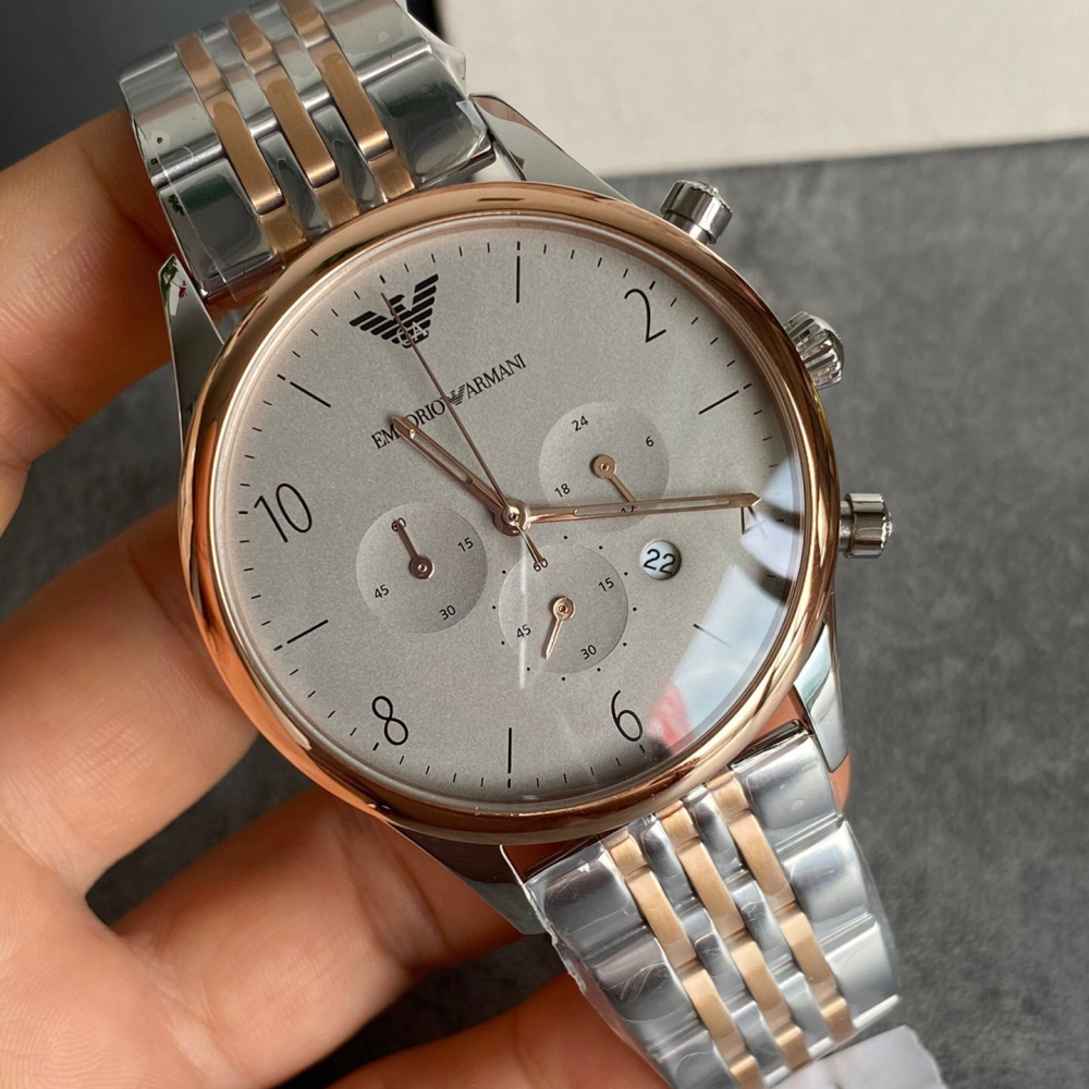 ARMANI手錶男 亞曼尼手錶 男生時尚腕錶 三眼計時潮流石英錶 商務通勤男士手錶 灰色鋼鏈錶AR1864-細節圖4