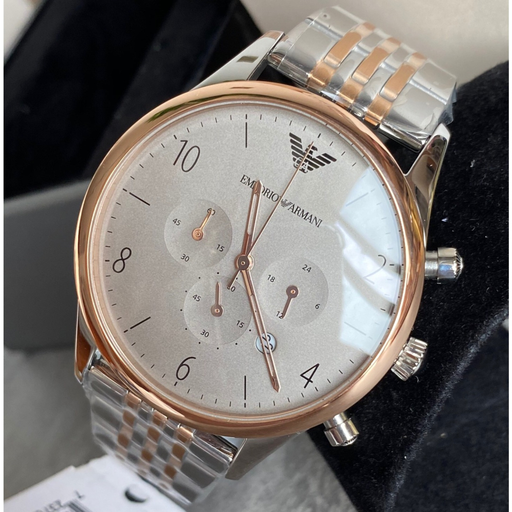 ARMANI手錶男 亞曼尼手錶 男生時尚腕錶 三眼計時潮流石英錶 商務通勤男士手錶 灰色鋼鏈錶AR1864-細節圖5