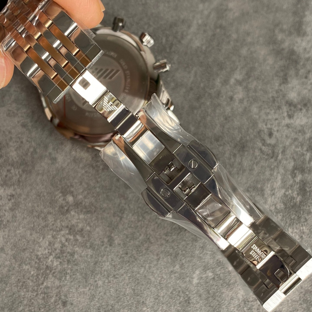 ARMANI手錶男 亞曼尼手錶 男生時尚腕錶 三眼計時潮流石英錶 商務通勤男士手錶 灰色鋼鏈錶AR1864-細節圖8