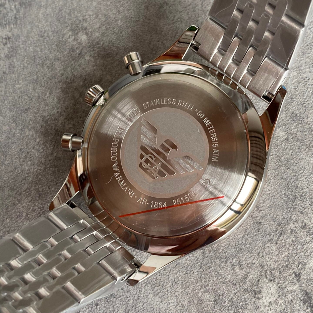 ARMANI手錶男 亞曼尼手錶 男生時尚腕錶 三眼計時潮流石英錶 商務通勤男士手錶 灰色鋼鏈錶AR1864-細節圖9