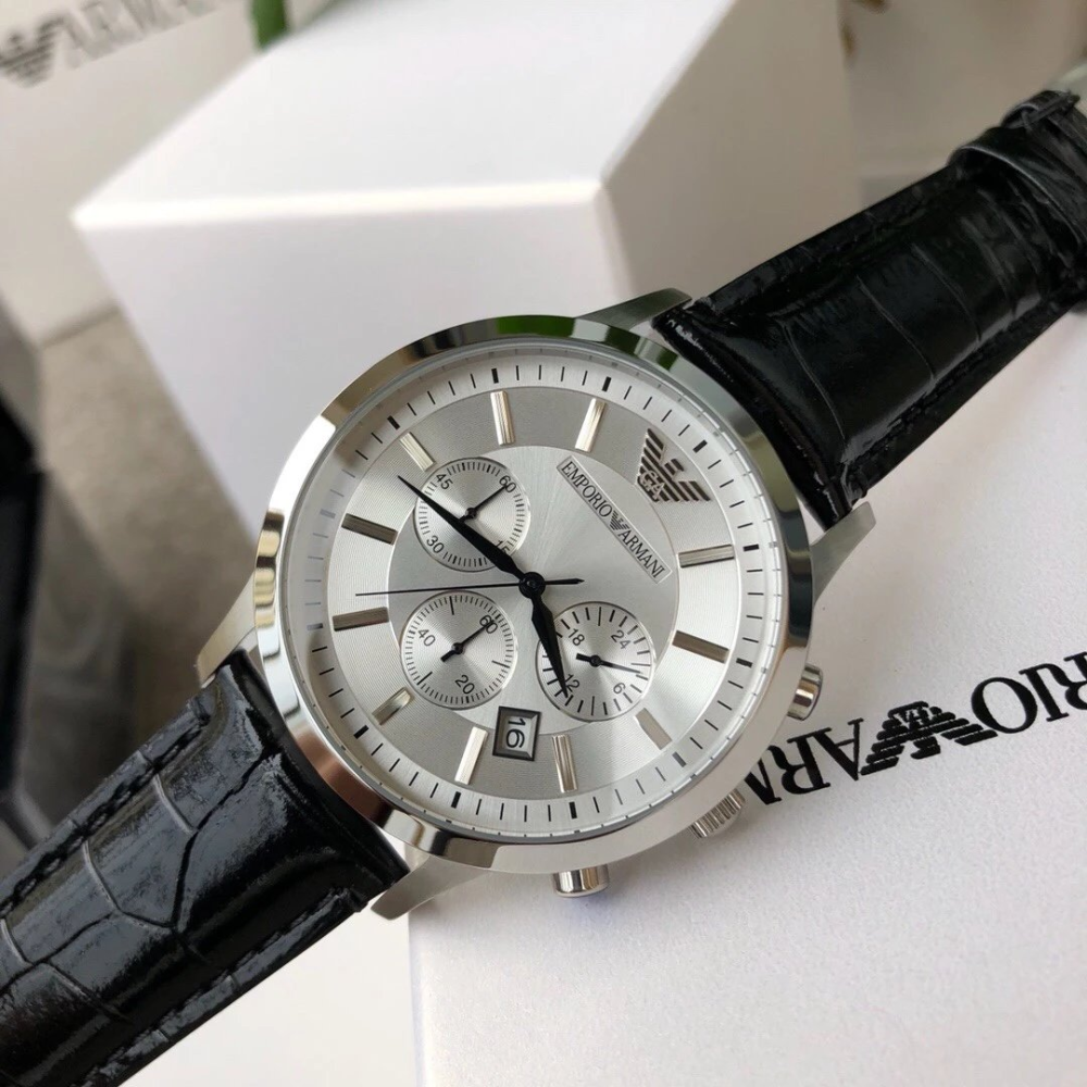 Armani手錶 亞曼尼手錶男生 簡約時尚三眼計時日曆男士手錶 商務休閒皮帶石英錶 學生手錶男AR2432-細節圖5