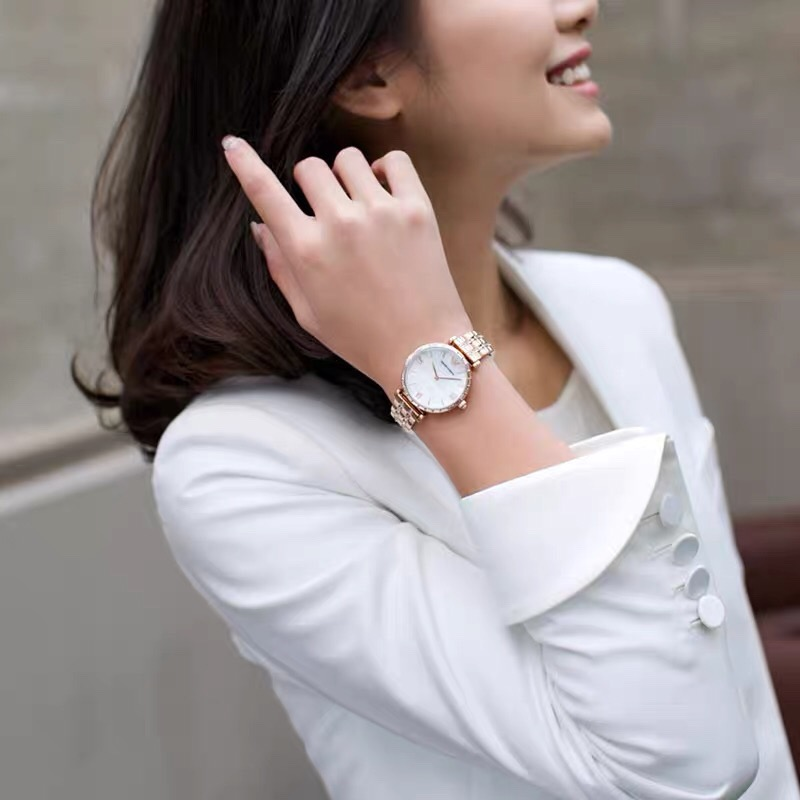 ARMANI手錶 亞曼尼手錶女生 鑲鑽時尚玫瑰金色鋼鏈錶 貝母面石英錶 商務休閒女生腕錶 氣質百搭女錶AR11294-細節圖2