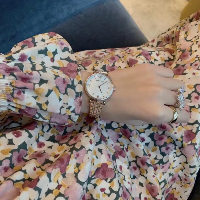 ARMANI手錶 亞曼尼手錶女生 鑲鑽時尚玫瑰金色鋼鏈錶 貝母面石英錶 商務休閒女生腕錶 氣質百搭女錶AR11294-細節圖3