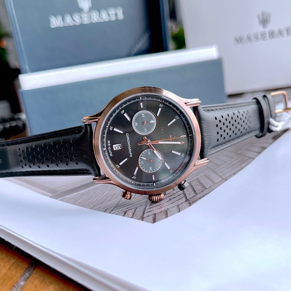 瑪莎拉蒂MASERATI手錶 新品計時日曆防水石英錶 商務休閒真皮帶錶 時尚潮流男生腕錶R8871638001-細節圖2