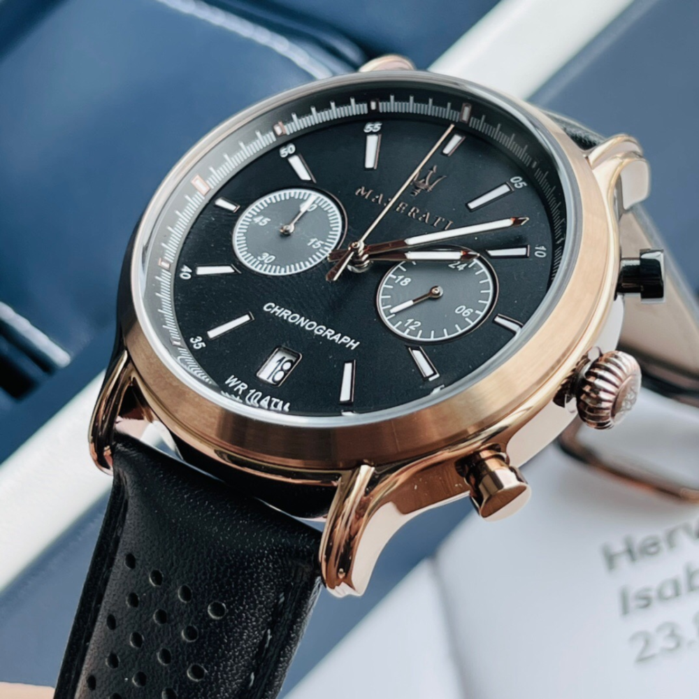 瑪莎拉蒂MASERATI手錶 新品計時日曆防水石英錶 商務休閒真皮帶錶 時尚潮流男生腕錶R8871638001-細節圖8