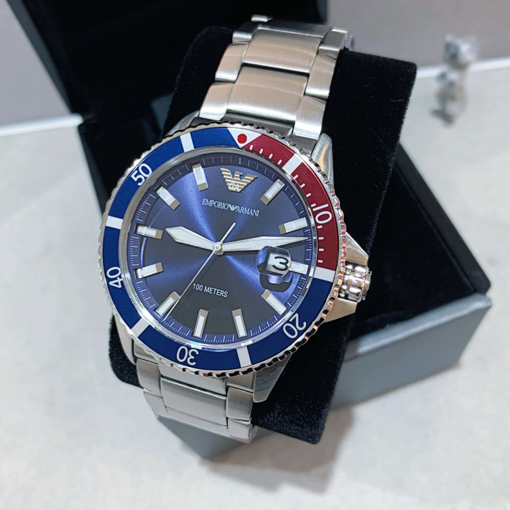 Armani手錶 亞曼尼手錶男生 新品藍水鬼石英錶 潛水系列鋼鏈錶 時尚潮流日曆防水男錶 學生手錶AR11339-細節圖4