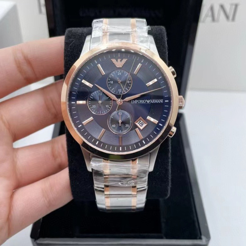 Armani手錶 亞曼尼男錶 三眼計時日曆多功能石英錶 大直徑商務休閒腕錶 時尚潮流鋼鏈錶AR80025 AR11215