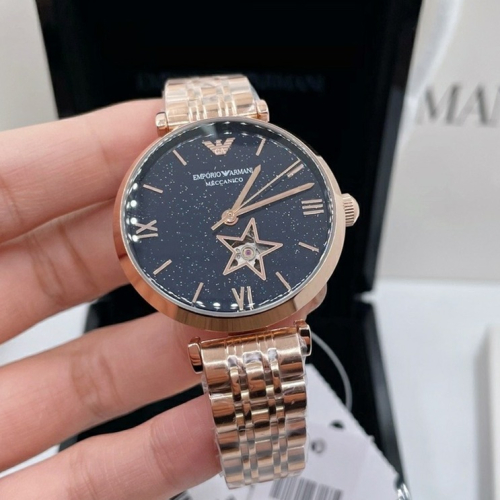 Armani手錶 新品亞曼尼手錶女生 鑲鑽滿天星女生機械錶 通勤時尚女錶 玫瑰金色鋼鏈錶AR60043