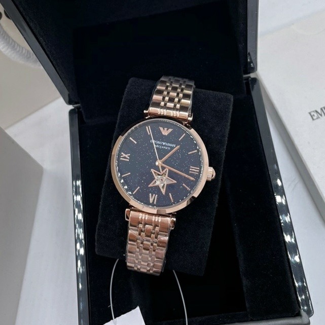 Armani手錶 新品亞曼尼手錶女生 鑲鑽滿天星女生機械錶 通勤時尚女錶 玫瑰金色鋼鏈錶AR60043-細節圖2