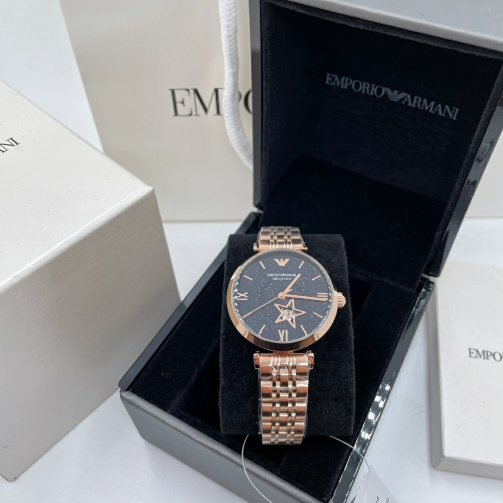 Armani手錶 新品亞曼尼手錶女生 鑲鑽滿天星女生機械錶 通勤時尚女錶 玫瑰金色鋼鏈錶AR60043-細節圖6