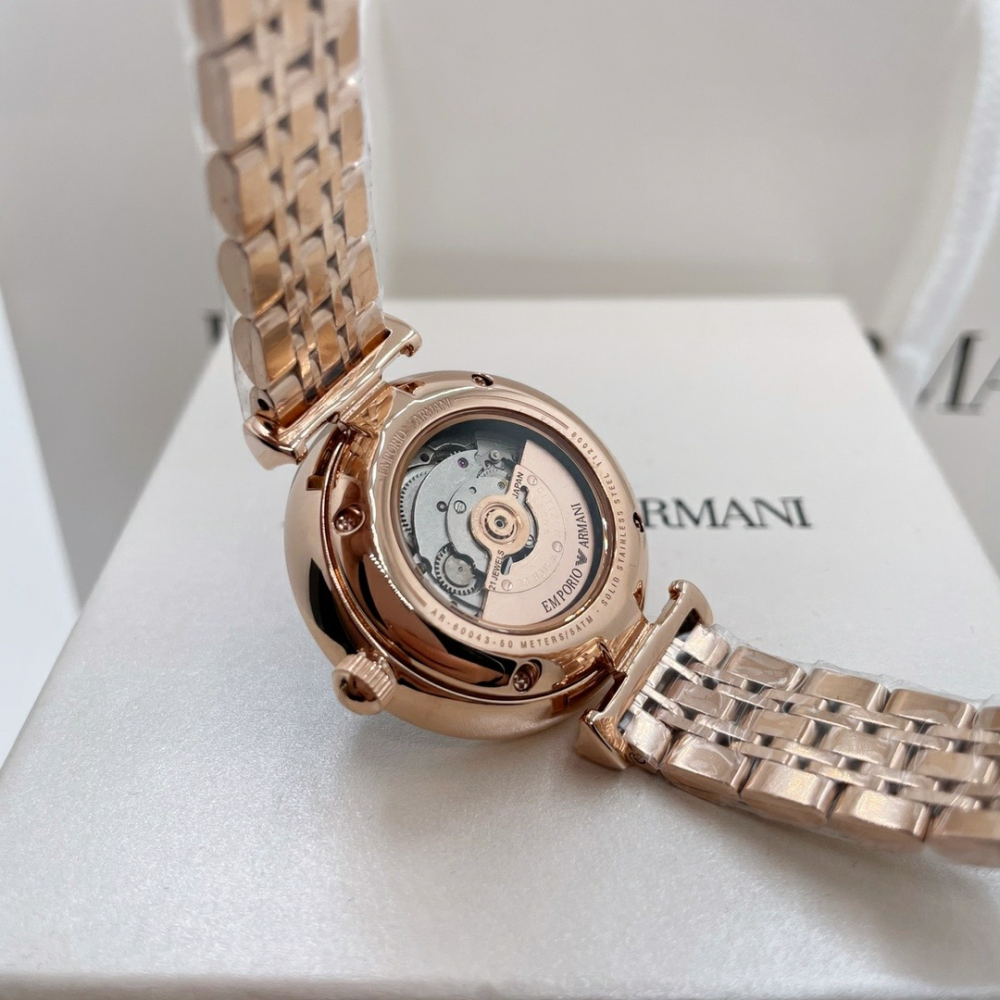 Armani手錶 新品亞曼尼手錶女生 鑲鑽滿天星女生機械錶 通勤時尚女錶 玫瑰金色鋼鏈錶AR60043