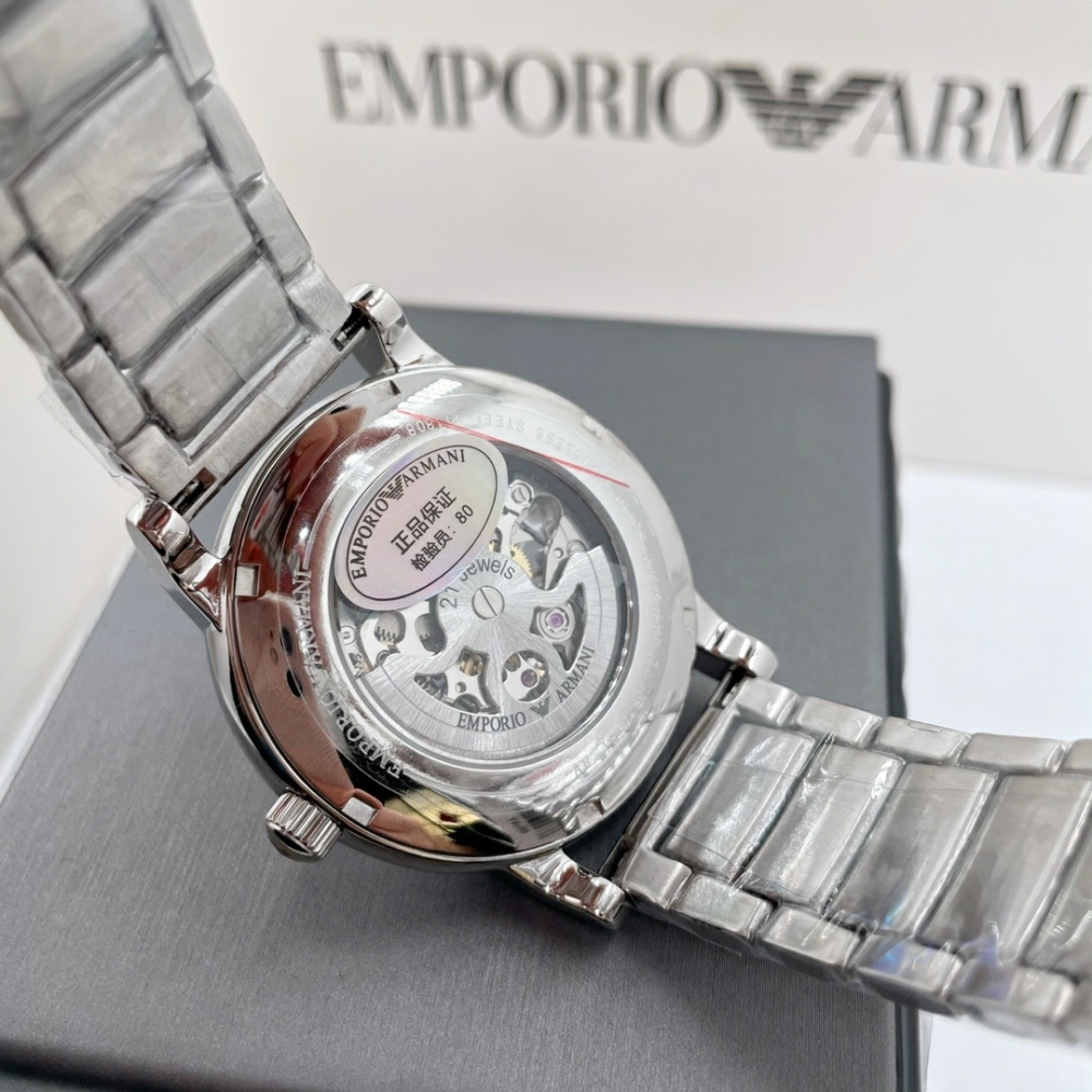 Armani手錶 亞曼尼男士手錶 鏤空全自動機械錶 時尚潮流男生腕錶 商務休閒男錶 休閒百搭銀色鋼鏈錶AR1980-細節圖7