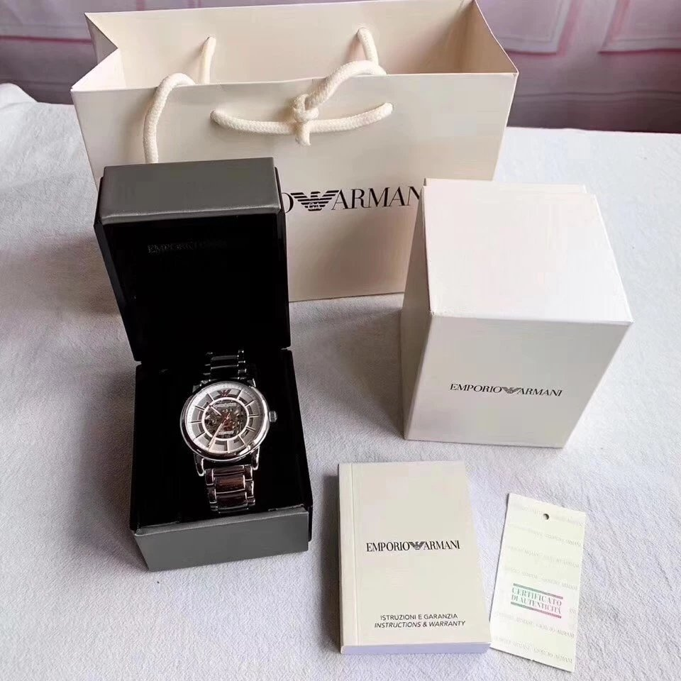 Armani手錶 亞曼尼男士手錶 鏤空全自動機械錶 時尚潮流男生腕錶 商務休閒男錶 休閒百搭銀色鋼鏈錶AR1980-細節圖9