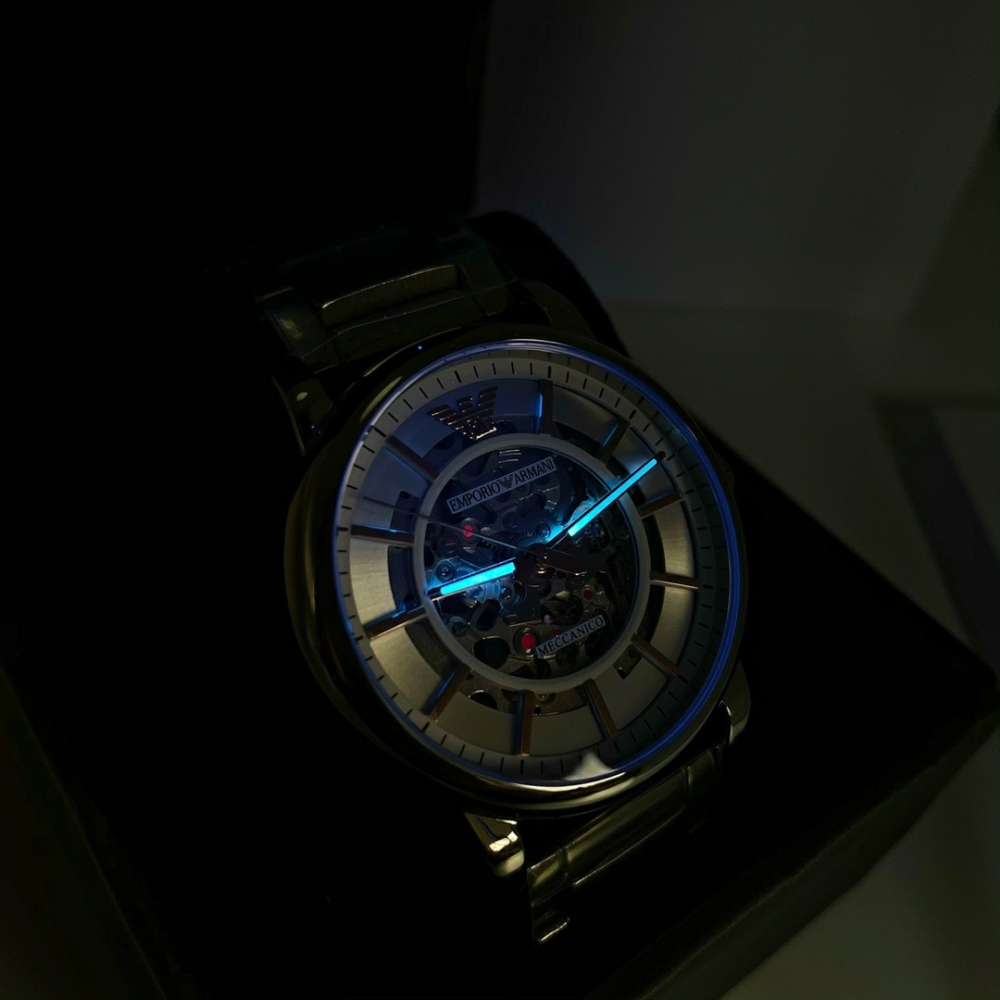 Armani手錶 亞曼尼男士手錶 鏤空全自動機械錶 時尚潮流男生腕錶 商務休閒男錶 休閒百搭銀色鋼鏈錶AR1980-細節圖10