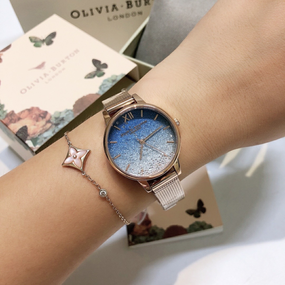Olivia Burton手錶 滿天星女生手錶 OB手錶 小眾時尚女錶 玫瑰金色鋼鏈錶 許願海浪系列石英錶 學生手錶女-細節圖3