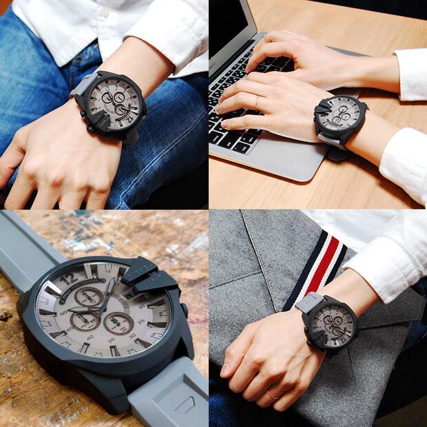 DIESEL手錶男 迪賽男士石英錶 51mm大直徑男錶 歐美時尚運動腕錶 商務休閒橡膠錶帶手錶男DZ4496 DZ437-細節圖4
