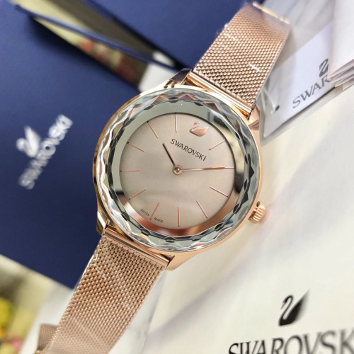 施華洛世奇SWAROVSKI手錶 NOVA系列時尚女生手錶 玫瑰金色編織鋼鏈錶 水晶切割面歐美米蘭女錶5451634