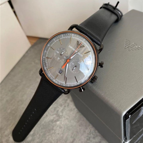 Armani手錶 亞曼尼手錶男生 飛行員男錶 灰色漸變錶盤計時夜光石英錶 防水休閒皮帶錶 阿瑪尼男士腕錶AR11168