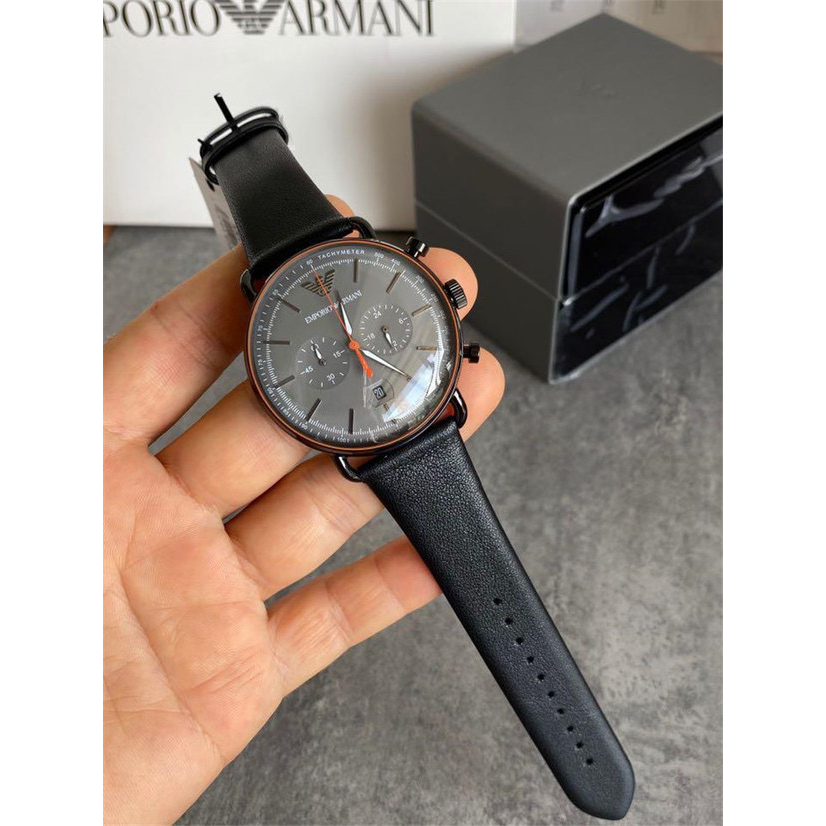 Armani手錶 亞曼尼手錶男生 飛行員男錶 灰色漸變錶盤計時夜光石英錶 防水休閒皮帶錶 阿瑪尼男士腕錶AR11168-細節圖5