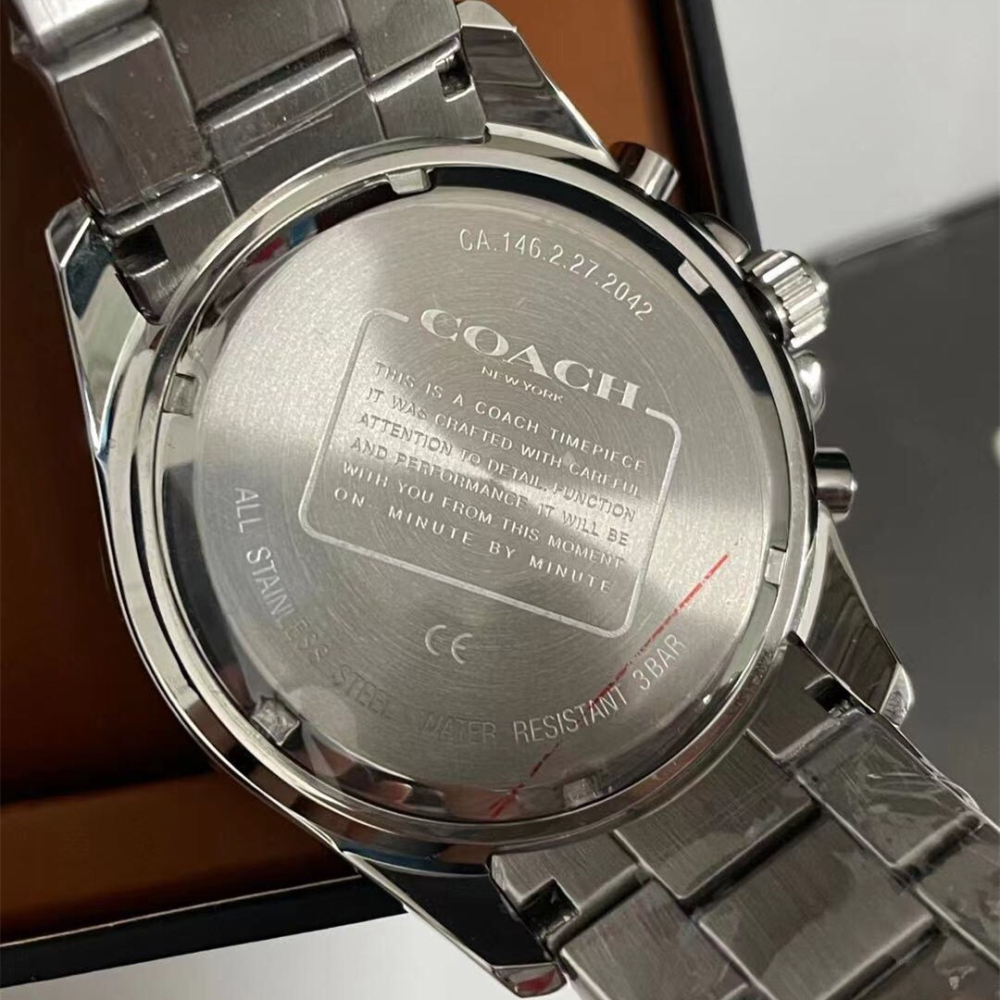 COACH手錶 新品蔻馳手錶男生 KENT系列三眼計時多功能男錶 綠精靈水鬼手錶 大直徑日曆男款鋼鏈錶 商務休閒運動男錶-細節圖8
