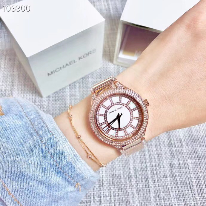 MICHAEL KORS手錶 MK手錶女生 玫瑰金色鋼鏈錶 貝母面鑲鑽女錶 時尚潮流女生腕錶 休閒百搭石英錶MK3313-細節圖2