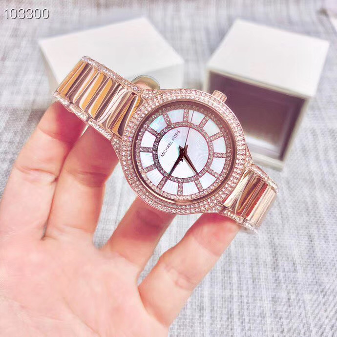 MICHAEL KORS手錶 MK手錶女生 玫瑰金色鋼鏈錶 貝母面鑲鑽女錶 時尚潮流女生腕錶 休閒百搭石英錶MK3313-細節圖5