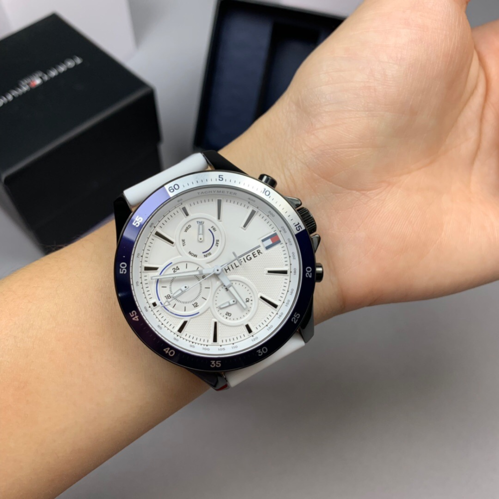 Tommy Hilfiger手錶 湯米手錶男生 白色橡膠錶帶休閒運動腕錶 時尚潮流男錶 防水石英錶 學生手錶男17917-細節圖2