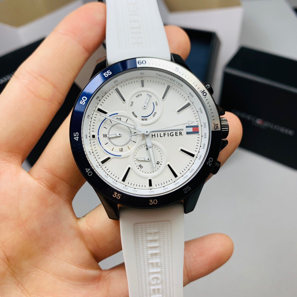 Tommy Hilfiger手錶 湯米手錶男生 白色橡膠錶帶休閒運動腕錶 時尚潮流男錶 防水石英錶 學生手錶男17917-細節圖3