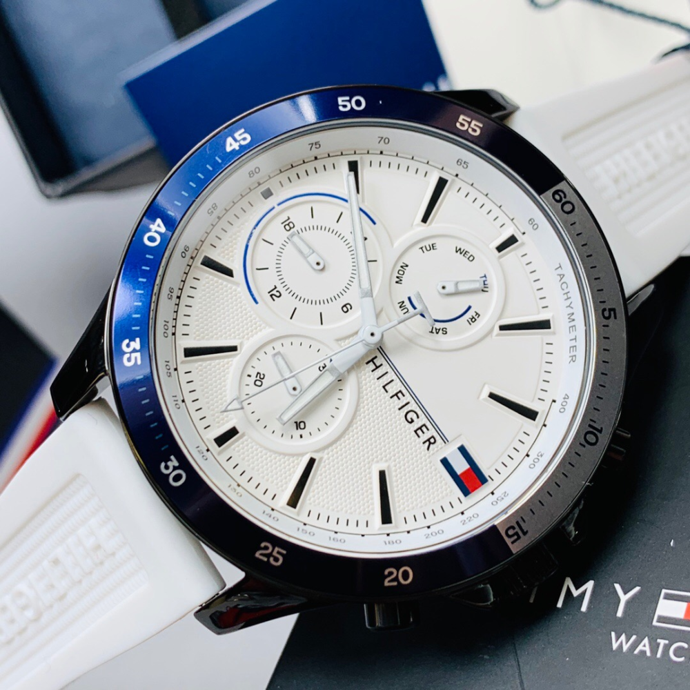 Tommy Hilfiger手錶 湯米手錶男生 白色橡膠錶帶休閒運動腕錶 時尚潮流男錶 防水石英錶 學生手錶男17917-細節圖4