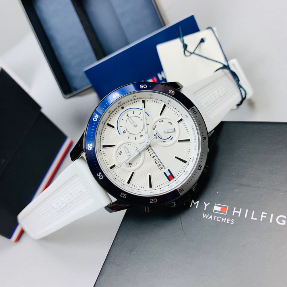 Tommy Hilfiger手錶 湯米手錶男生 白色橡膠錶帶休閒運動腕錶 時尚潮流男錶 防水石英錶 學生手錶男17917-細節圖5