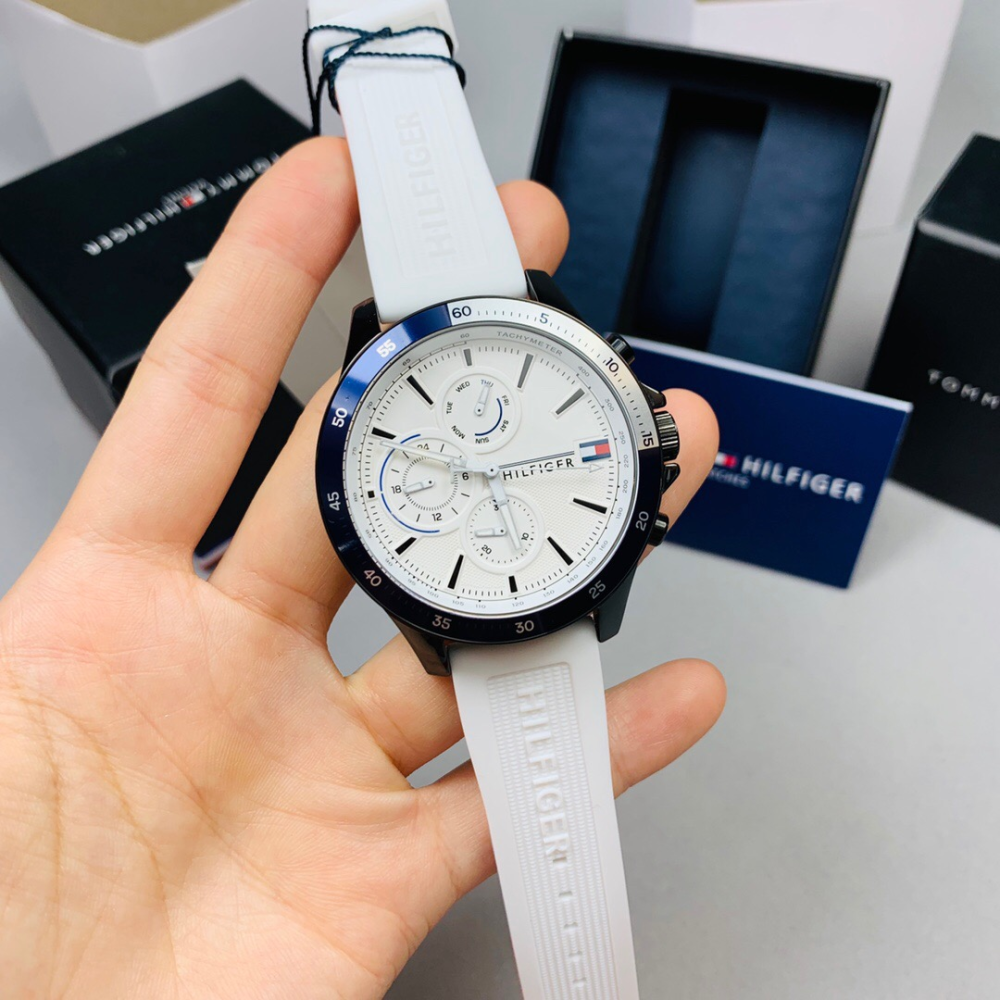 Tommy Hilfiger手錶 湯米手錶男生 白色橡膠錶帶休閒運動腕錶 時尚潮流男錶 防水石英錶 學生手錶男17917-細節圖6