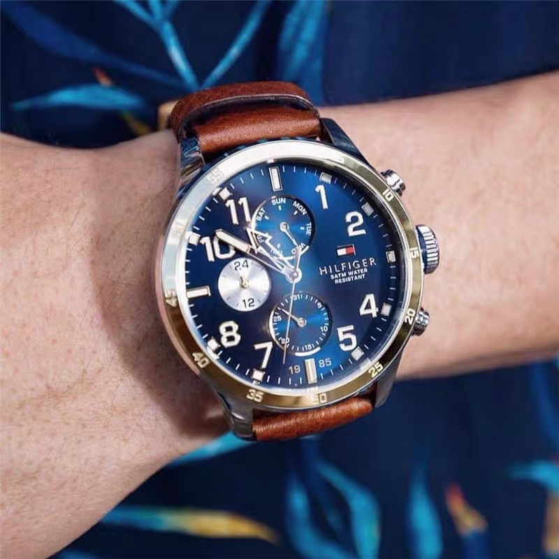 TOMMY HILFIGER手錶 湯米手錶男 夜光小三針計時多功能石英錶 商務休閒皮帶錶 歐美商務通勤男錶1791137-細節圖3