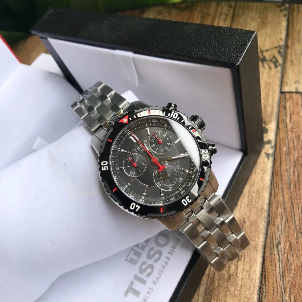 Tissot天梭手錶男生 運動系列不鏽鋼鏈石英錶 防水200m潛水錶三眼計時日曆男錶T067.417.11.051.00-細節圖3