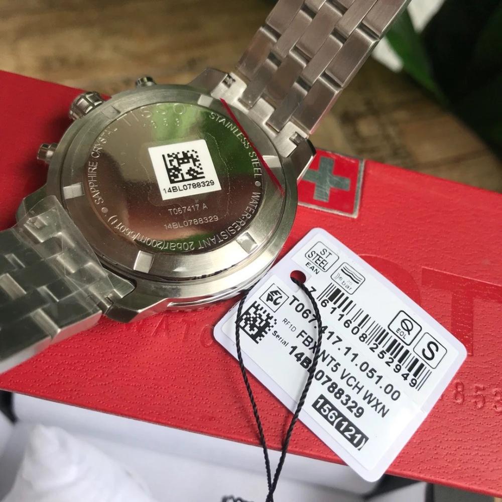 Tissot天梭手錶男生 運動系列不鏽鋼鏈石英錶 防水200m潛水錶三眼計時日曆男錶T067.417.11.051.00-細節圖7